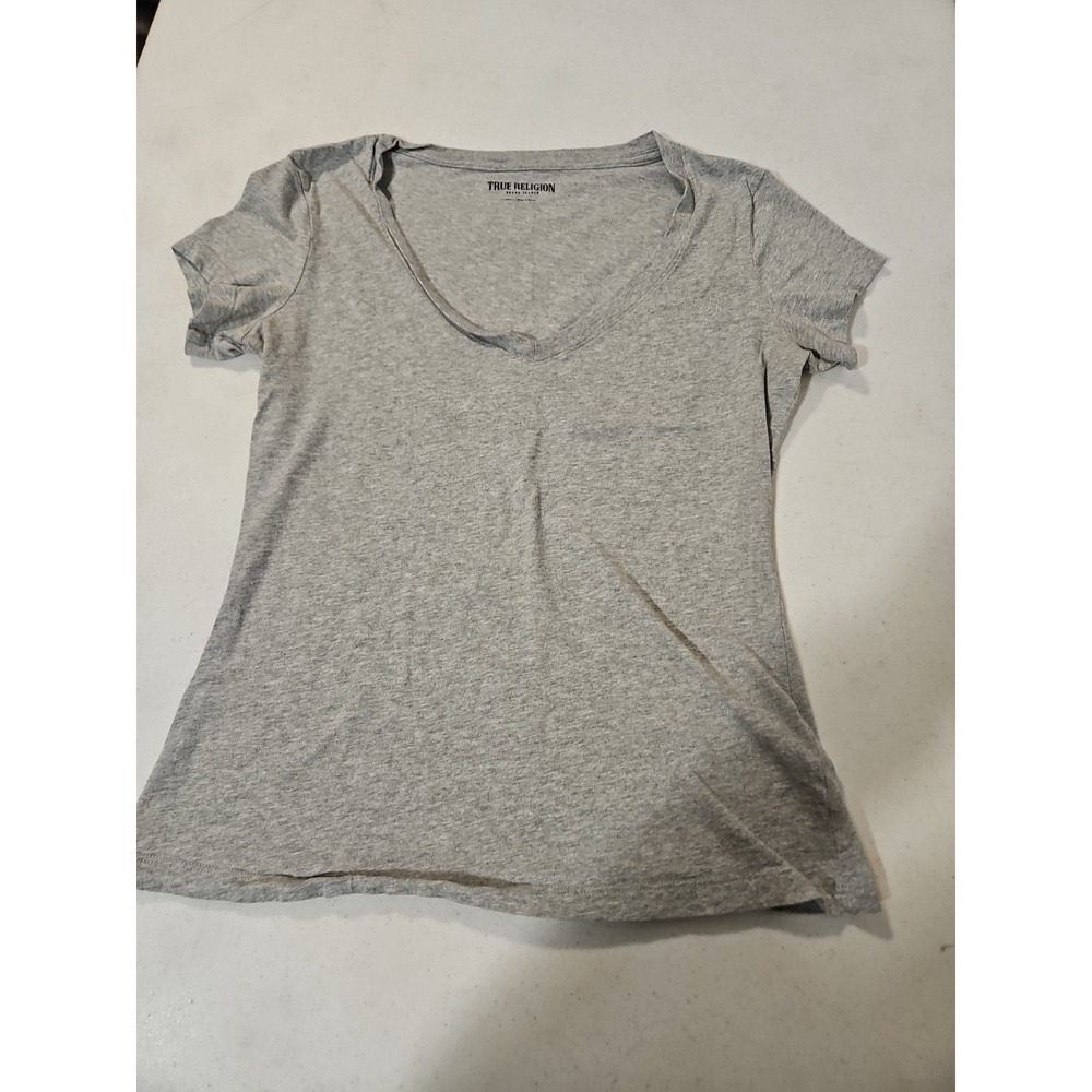 True Religion Crop Top Tee Womens Size Small Color Gray Silver Graphic (1630